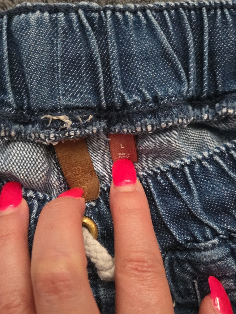 Pilcro Blue Denim Cottage Utility Jogger Jeans Ruched Legs Zipper Pockets Large - Picture 9 of 13